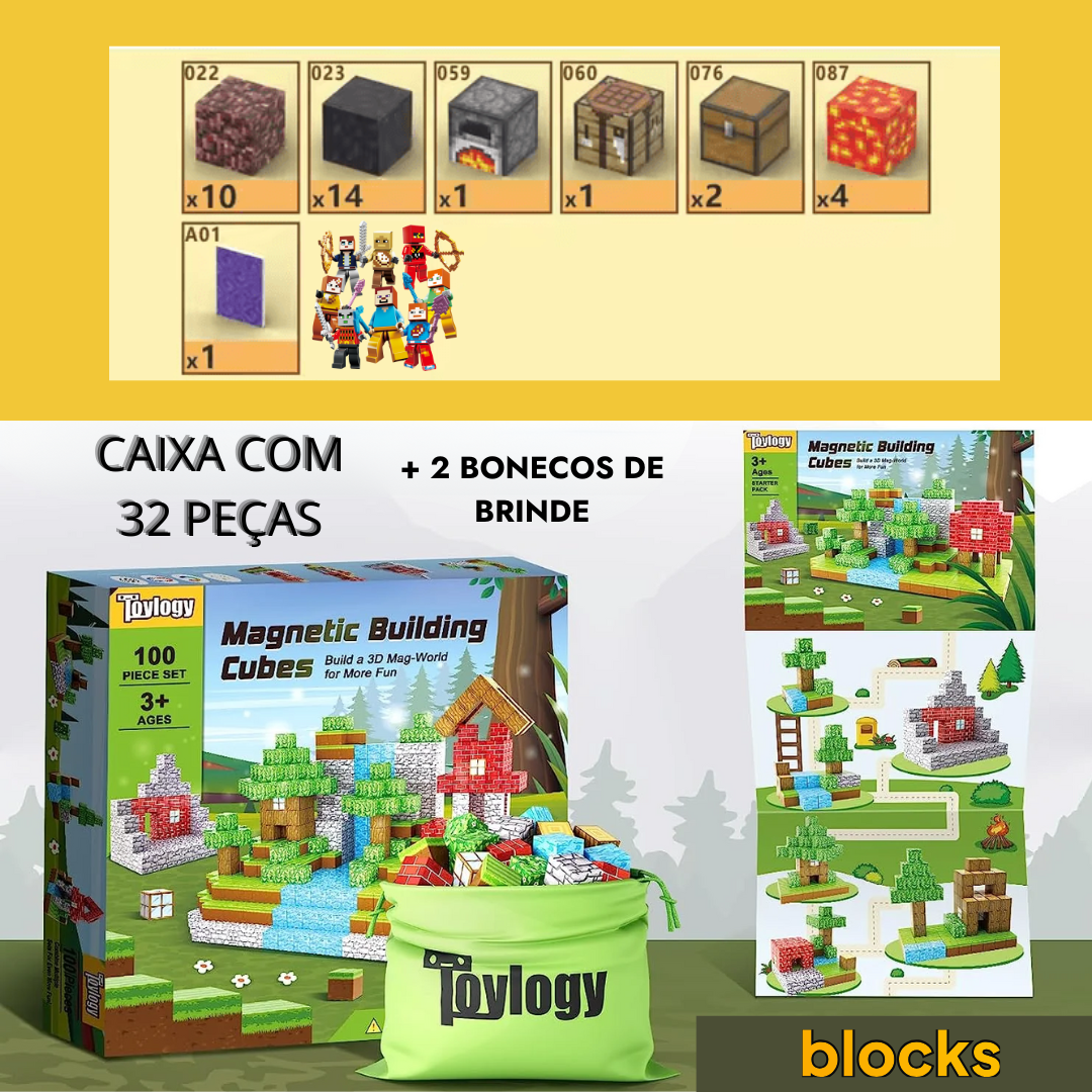 Portal do Nether Minecraft + Bonecos Exclusivos - 32 / 48 / 77 Peças